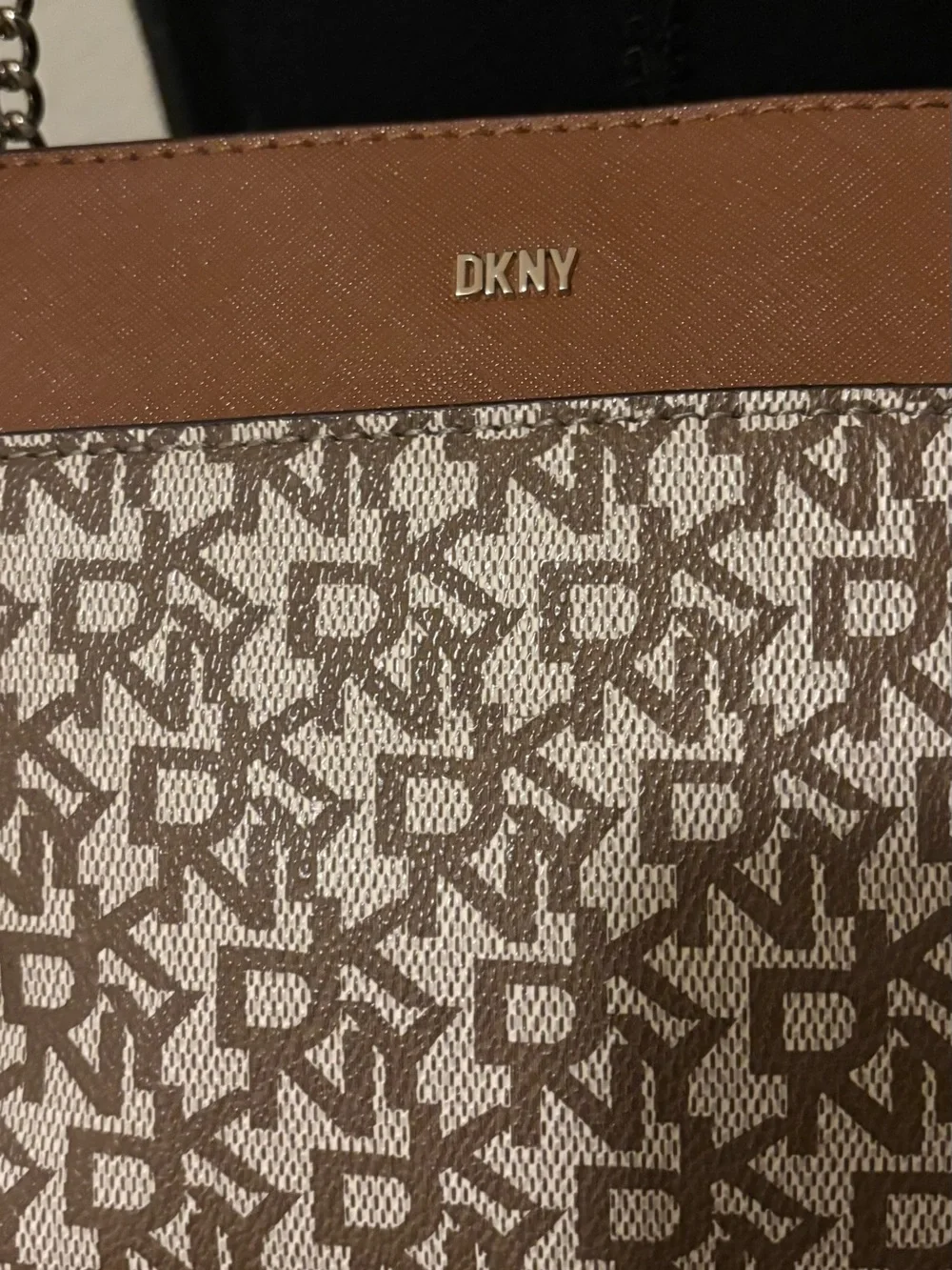 DKNY Brown Tan Monogram Chain-Handle Shoulder Bag